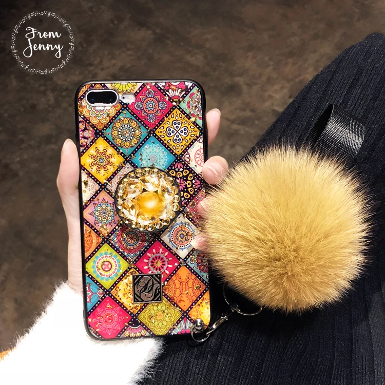Мягкий чехол с лисьим мехом и шариком для Iphone7 7Plus женские Дамские сумки девочек