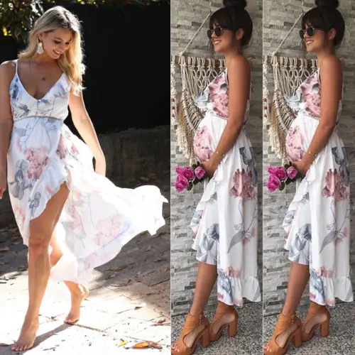 

2018 New Strap Floral Maternity Dresses Pregnant Summer Women V-Neck Sleeveless Long Maxi Dress Beach Photography Photo Shoot