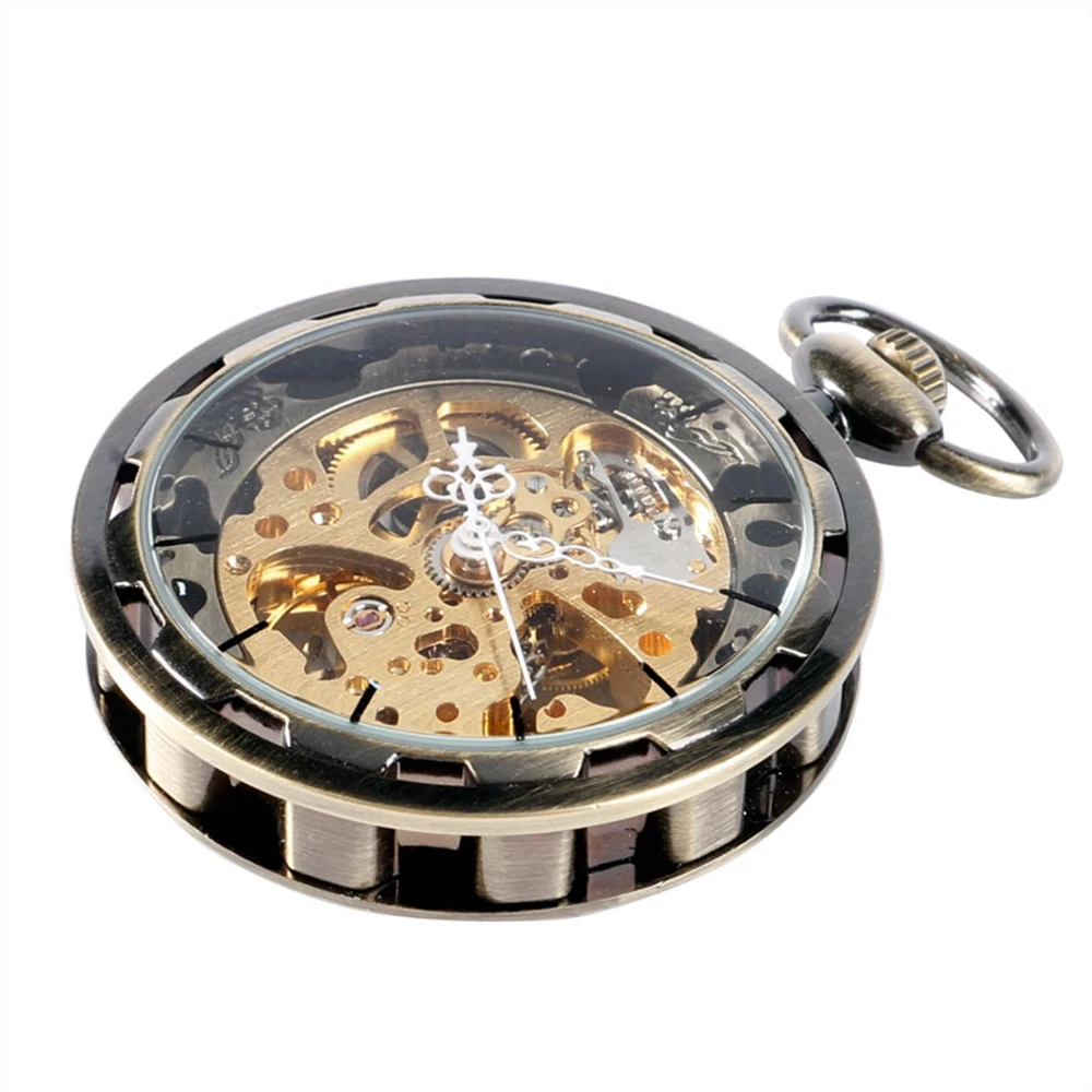 Винтажные прозрачные карманные часы с подвеской, механические бронзовые часы с ручным заводом, ретро часы для женщин и мужчин, подарки, Reloj De Bolsillo