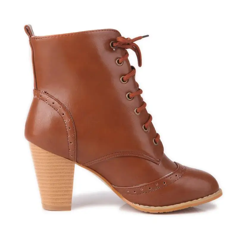 Smeeroon/зимние ботинки больших размеров 34-48 женские офисные ботинки женская обувь Современные ботильоны на высоком каблуке со шнуровкой