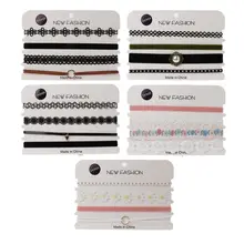 Винтаж кружевное платье с цветочным рисунком 4 шт./компл. колье-чокер набор Винтаж готический колье из бархата женские ожерелья-Чокеры ожерелье ювелирные изделия(СЗ