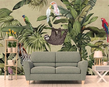 

beibehang Retro Tropical Rain Forest Animal Palm Leaf Wallpaper Decor Interior Living Room Bed Head Background Wall 3d wallpaper