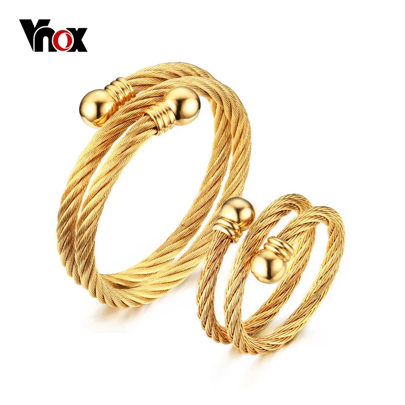 Vnox Unique Adjustable Jewelry Sets for Women Twisted Cable Cuff Bangle Bracelet and Ring Set Vnox Unique Adjustable Jewelry Sets for Women Twisted Cable Cuff Bangle Bracelet and Ring Set