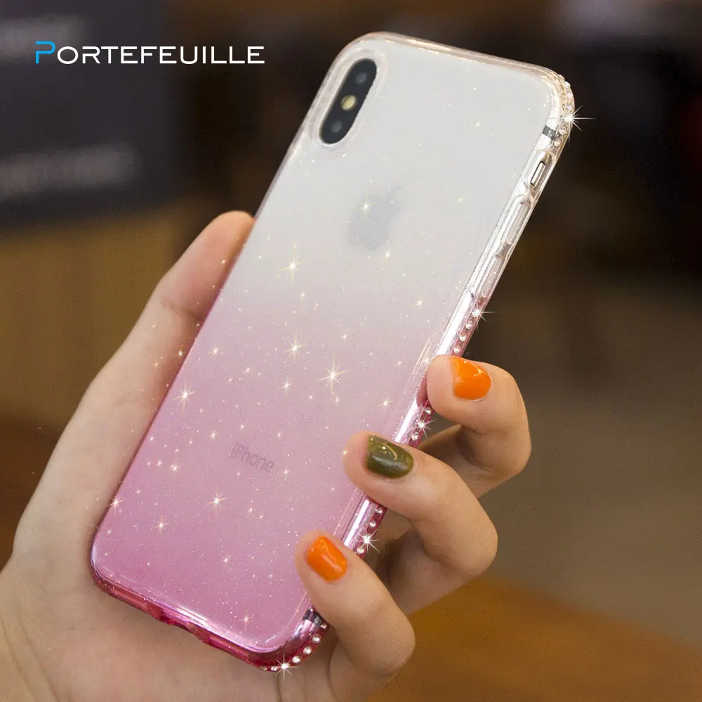 Чехол для iPhone XS Max роскошный Ультратонкий Блестящий милый силиконовый чехол X XR 8