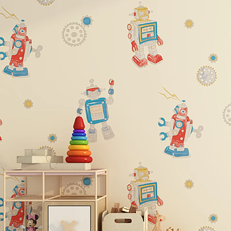 Modern Cartoon Robot Children Wallpapers Home Decor Kids Boy Girls Bedroom Living Room Wall Paper Roll for Walls Contact Paper