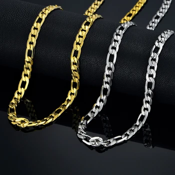 

Gold Color Stainless Steel Necklace Femme Boys Mens Chain Necklace Fashion Jewelry, 48/63 CM Figaro Curb Chain