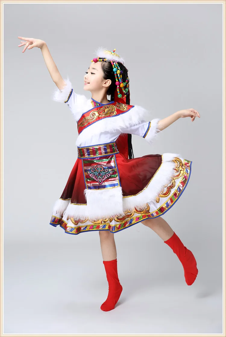 Новые детские тибетские танцевальные костюмы для выступлений монгольская одежда для выступлений одежда для девочек сценическая одежда для выступлений