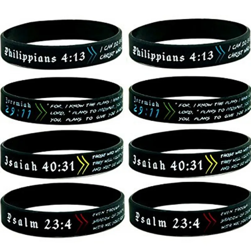 

1PCS The Lord's Prayer Bible Christian Philippians 413 Psalm 234 Jeremiah 2911 silicone rubber bracelet wristband