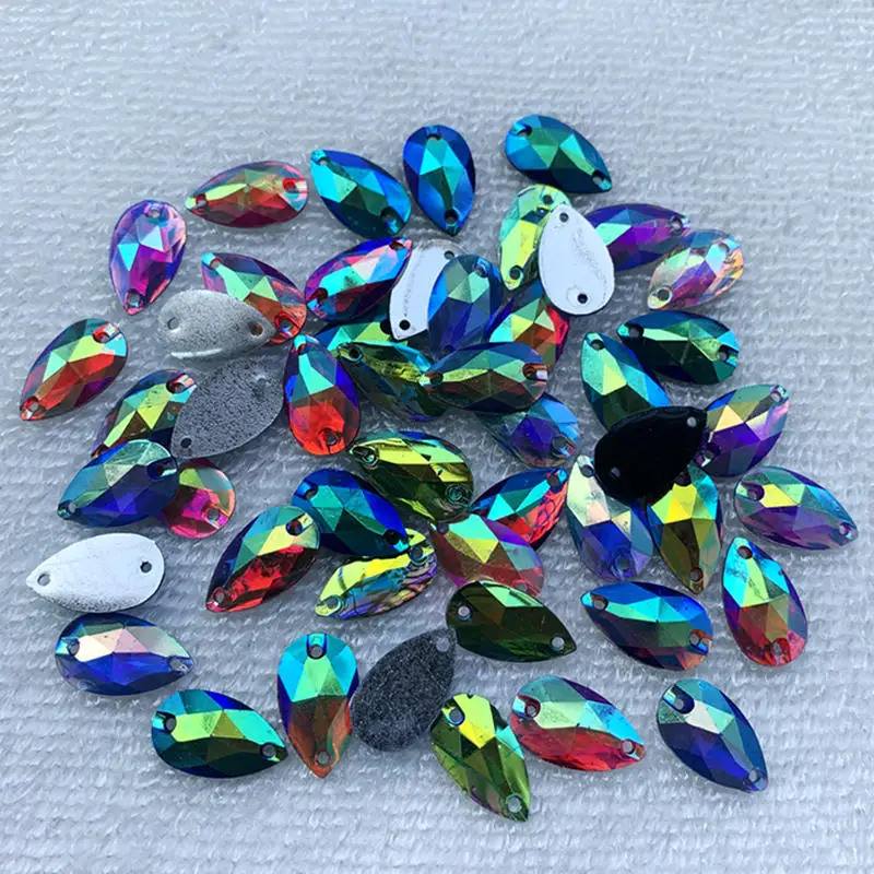 

Hot 25PCS 10*18mm Crystal AB Resin Flatback Rhinestones Water drop Crystal Stones Non Hotfix Scrapbook Strass for DIY Crafts