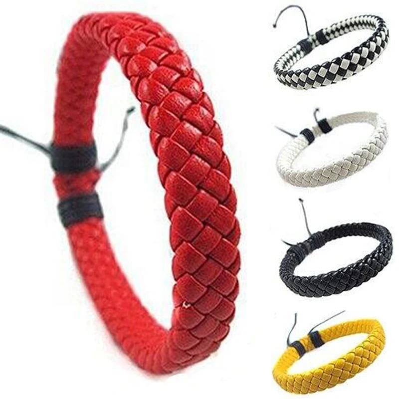 Fashion Mens Womens Braided Faux Leather Bracelet Wristband Unisex Gifts