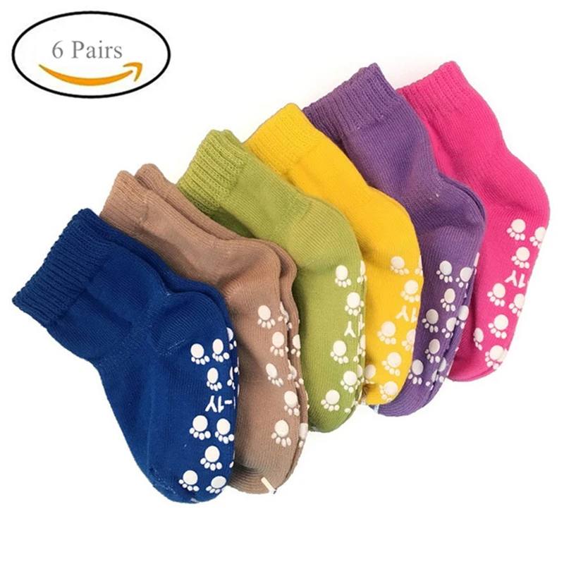 6 Pairs/Lot Baby Boys Girls Cotton Socks Anti Skid Silicone Dots Solid