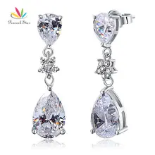 Павлин звезда Твердые стерлингового серебра 925 Висячие серьги для подружки невесты на свадьбе ювелирные изделия падение 3,5 карат CFE8124