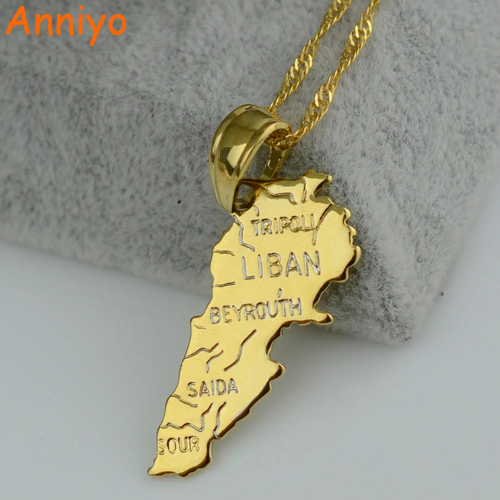 

Anniyo Pendant:3.2cm x 1.5cm/Liban map necklace pendants chain 45cm/60cm women men gold color jewelry lebanon map #007410