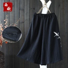 2017 new mori girl Vintage elegant embroidery culottes loose fluid wide leg pants female capris