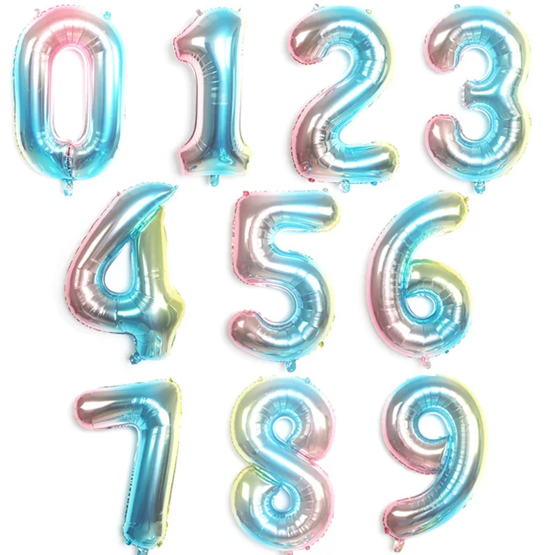 Воздушные гелиевые шары на день рождения из фольги, 32 дюйма, цифры-балоны, украшения для дня рождения, Детские шарики на день рождения - Цвет: 32inch blue rainbow