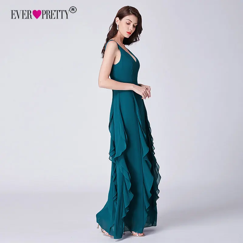 Длинное платье для выпускного вечера 2019 Ever Pretty EP07354TE Элегантные линии V образным вырезом без рукавов оборками Вечеринка платья Vestido De Fiesta Noche