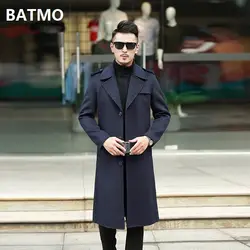 BATMO 2018 Новое поступление качественные двойные боковые шерсть х-длинное плащ мужчин, мужская зимняя темно-синий длинное пальто, плюс размер