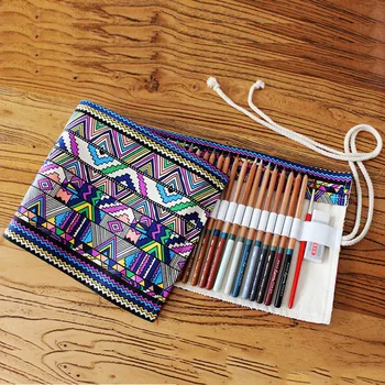 

12/24/36/48/72 Holes Pencil bag Canvas Roll Pencil Box Storage Case Pen Box Makeup Brush Organizer Bag Office Supplies