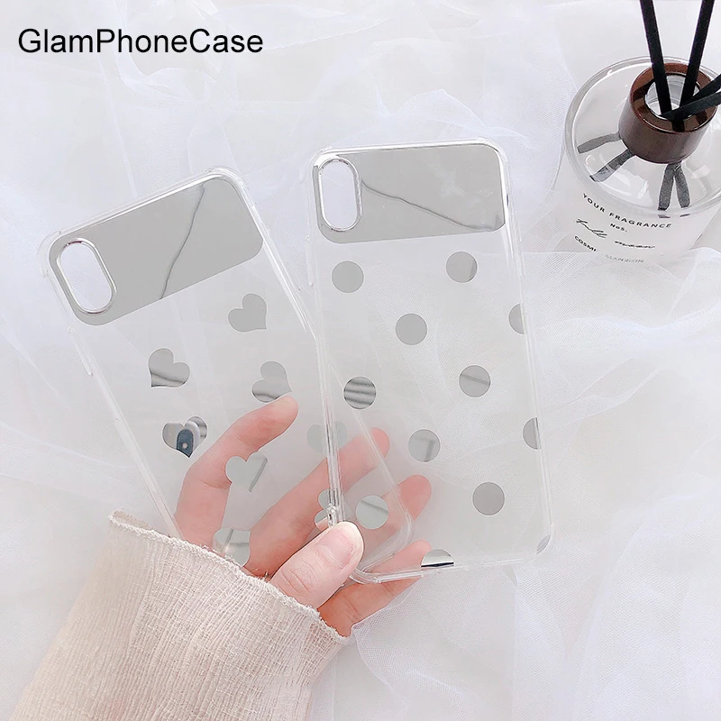 Glam Phone Case Transparent Mirror Love Heart Polka Dot for iPhone XS Max XR X 8plus 8 7plus 7 6S/6 Plus Cover |