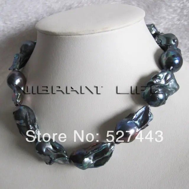 

Wholesale free shipping >>>>>>>18" 15*30mm Peacock Blue Nuclear Freshwater Pearl Necklace Huge AA Jewelry