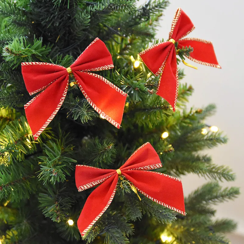 6PCS/Bag Red Christmas Bows 10cm Xmas Party Decoration Home Creative Decor DIY Bows Christmas Tree Wreath Suppliers