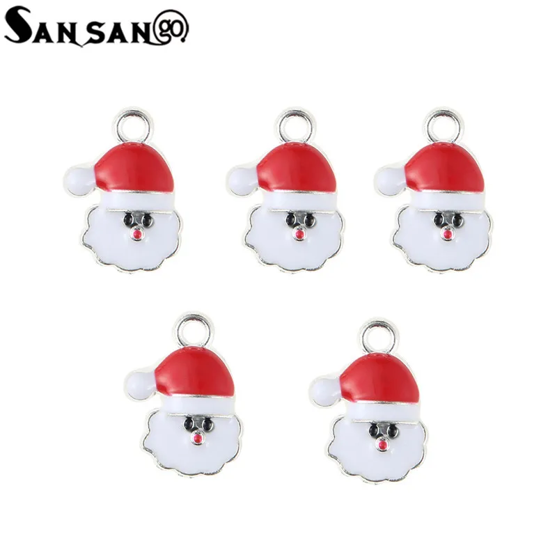 

10pcs Enamel Art Oil Drop Santa Claus Christmas Style Small Pendant Charms For Necklace Bracelet Jewelry Making 1.1*1.8cm