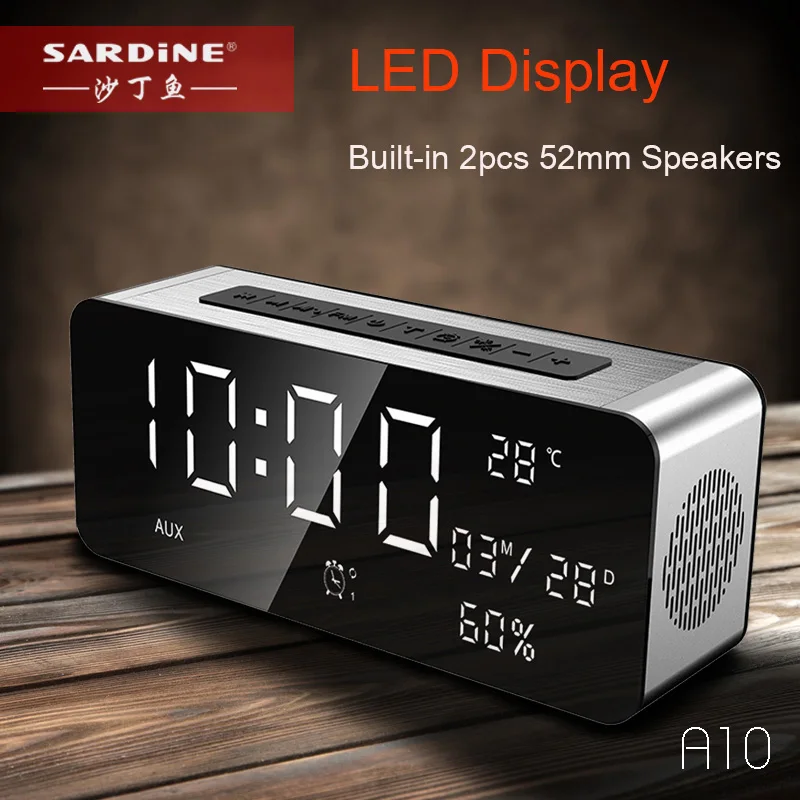 

Sardine A10 Wireless Bluetooth Speaker Alarm Clock 12W Portable Stereo Subwoofer HiFi Speaker Built-in 2pcs 52mm Big Speakers