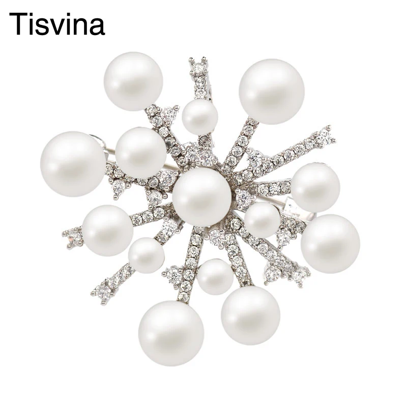 

Tisvina 2018 European Luxury Natural Pearls Brooches for women Corsage Brooch pin & Pendant Fine jewelry Christmas gift for mom