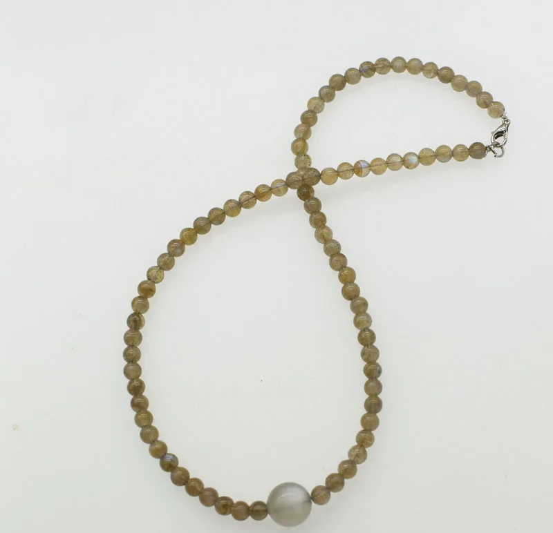 gray sunstone round 12mm and labradorite 4-5mm chocker necklace 16.5inch wholesale beads nature FPPJ woman 2018 | Украшения и
