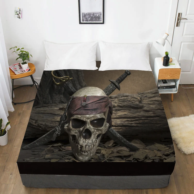 3D Custom Bed Sheets With Elastic,Fitted Sheet Queen/King,Black Skull Mattress Cover 135/150/160x200 bedsheet,drop ship