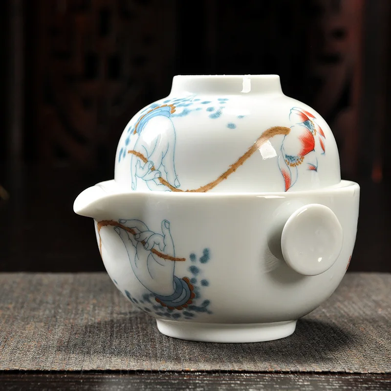 Фарфоровый чайный набор включает в себя 1 чайник 1 чашка, высококачественный элегантный Gaiwan, красивый и легкий чайник. Кофейная чашка