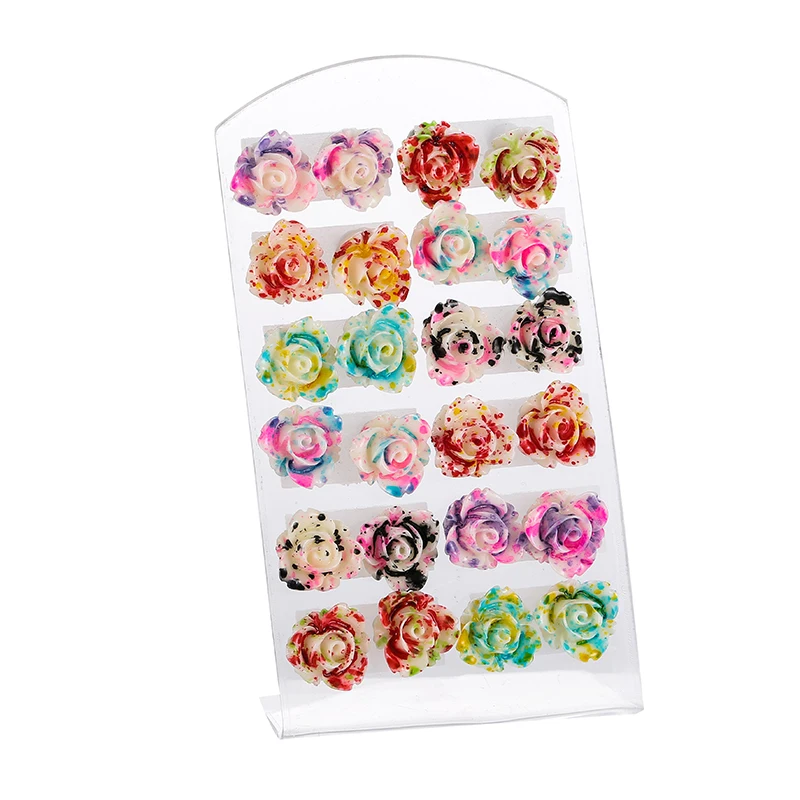 

YANG&RH 12 Pair/Set Colorful Stud Earring Set Fashion Handmade Resin Flower Earring Set Mix Unique Earrings For Women Girl Gifts