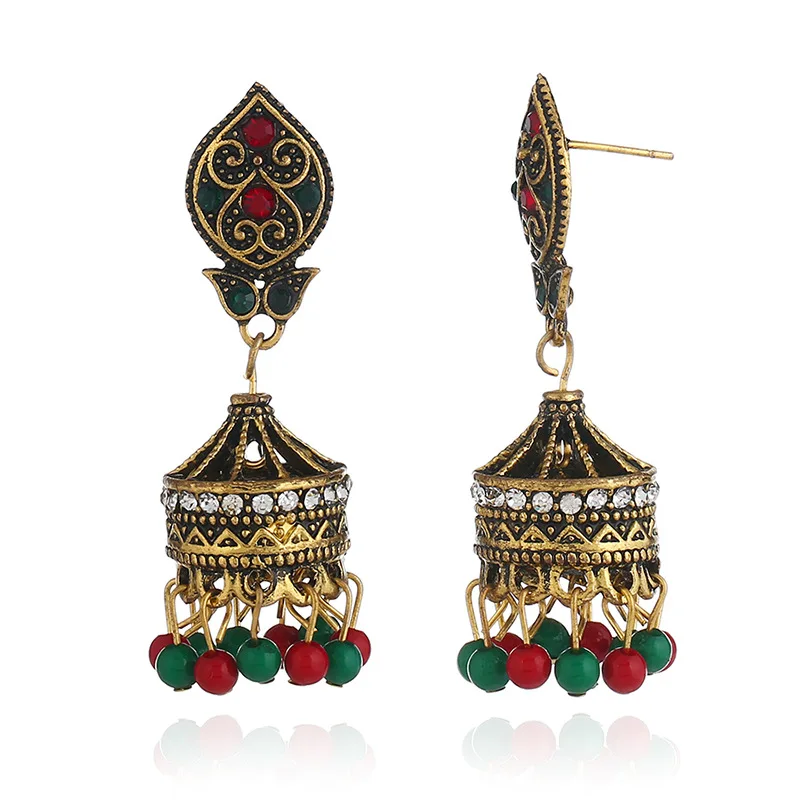 New Earrings Retro National Wind Hollow Carved Bells Alloy Earrings