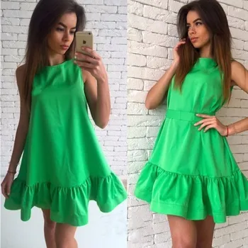 

Dress Women Summer Fashion Ruffled A-line Dresses For 2018 Sleeveless Mini Short Sexy Beach Dress Blue Red Party SunDress