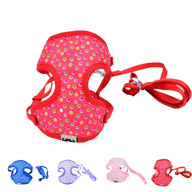 

Soft Breathable Wave Point Small Dog Harness Vest Pet Supplies Chihuahua Yorkshire Cloth Leash Lead Collar Set Four Colors