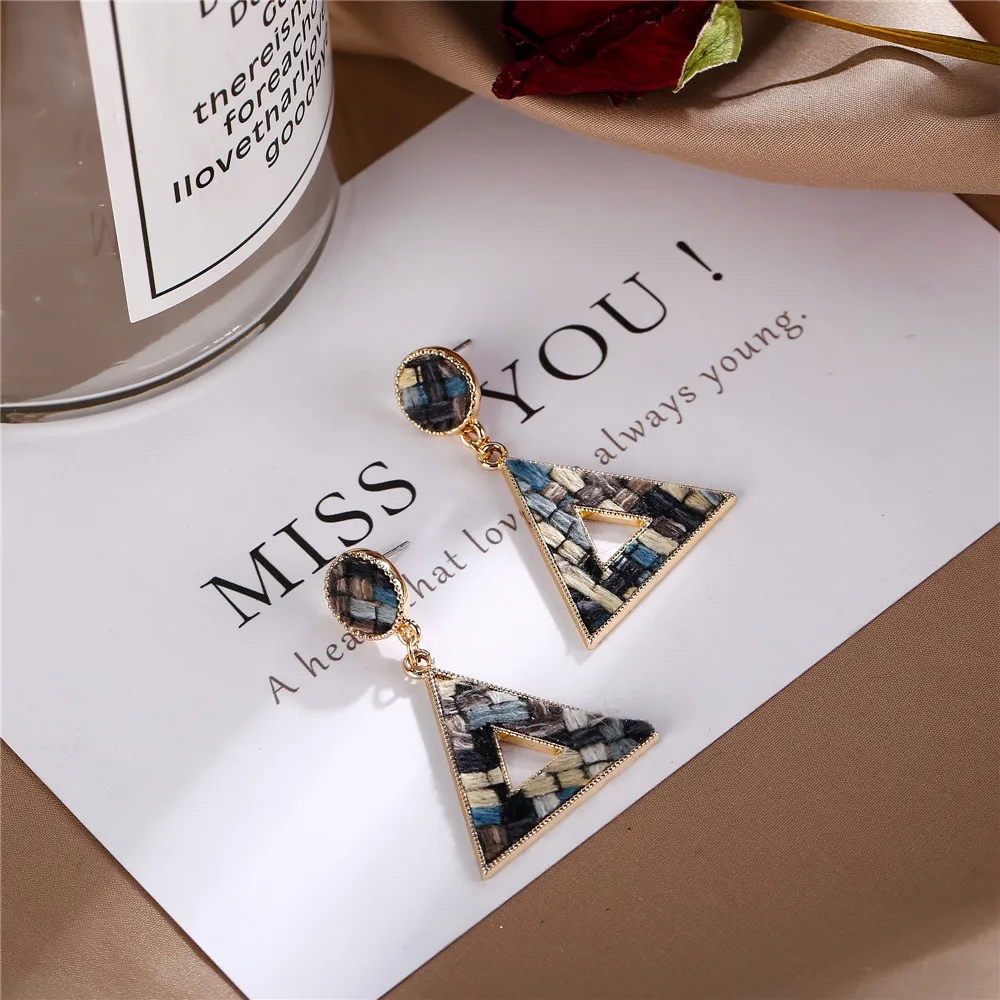17KM Fashion Geometric Cotton Drop Earrings For Women Vintage Heart Round Triangle Dangle Earring Brincos Pendant Jewelry Gifts