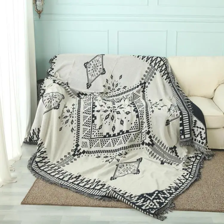 Новое американское вязаное одеяло для взрослых, белое черное одеяло с геометрическим узором, покрывало для дома, для путешествий, кровати, дивана,, FG1097