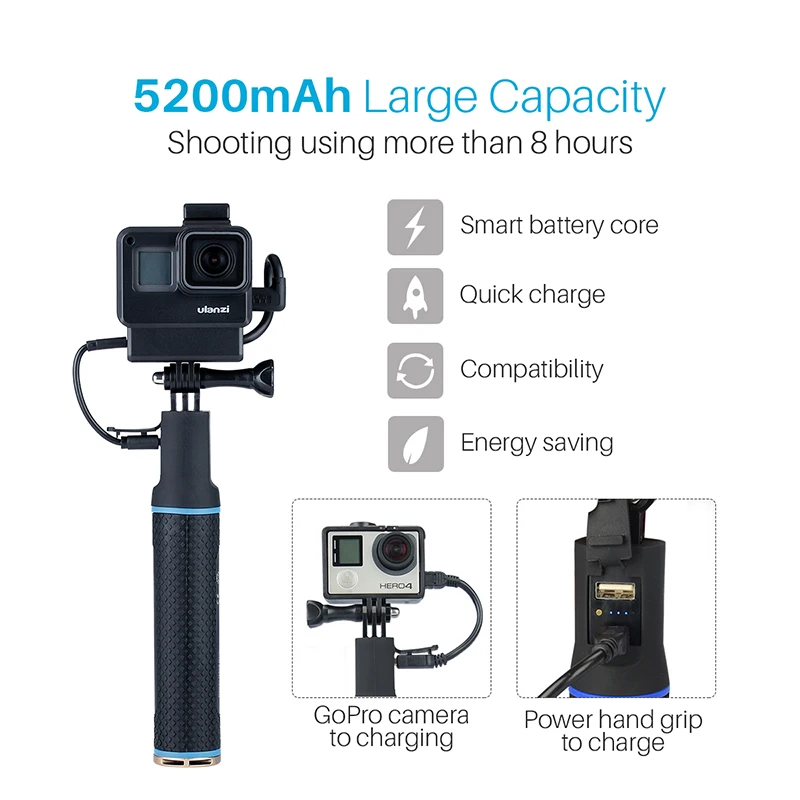 5200 мА/ч Go Pro Power Bank Stick батарейные ручки для Gopro Hero 7 6 5 аксессуары карман