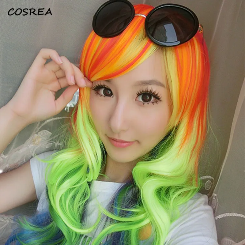 

Little Pony Cosplay Costumes Men Women's Rainbow Dash Multi Color Heat Resistant Synthetic Hair My Party Wigs Free Shipping