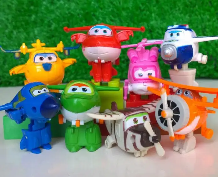 

8pcs/lot 5 CM Super Wings toys Mini Planes Model Transformation robot Deformation Airplane Robot Boys Christmas Birthday Gift