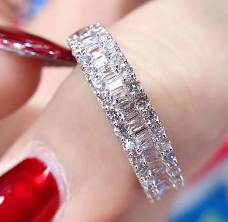 Свадебное Moissanite кольцо с настоящим бриллиантом 18K 750 Белое золото D Цвет VVS MO-003