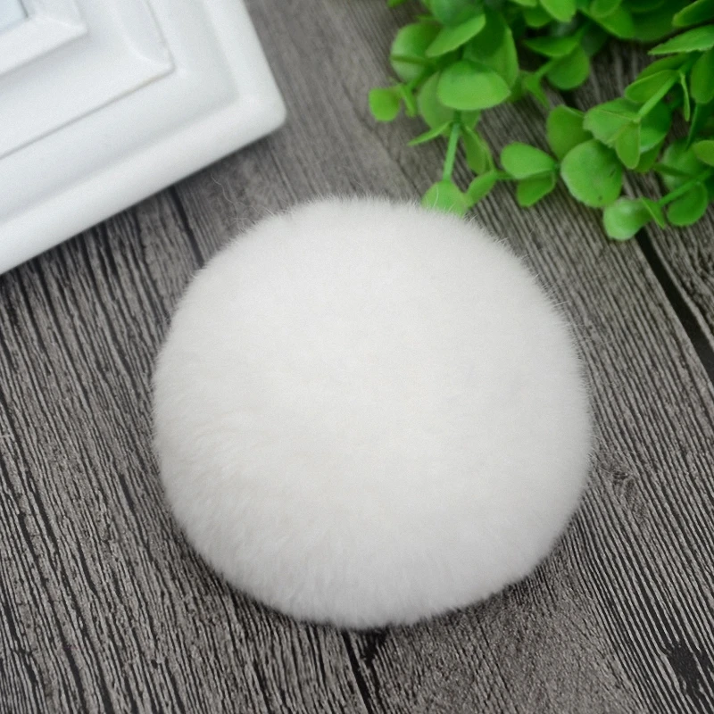 8cm Nature Genuine Rex Rabbit Fur Ball Pom Pom Fluffy DIY Winter Hat Skullies Beanies Knitted Cap Pompoms TKF001-pink - Цвет: white