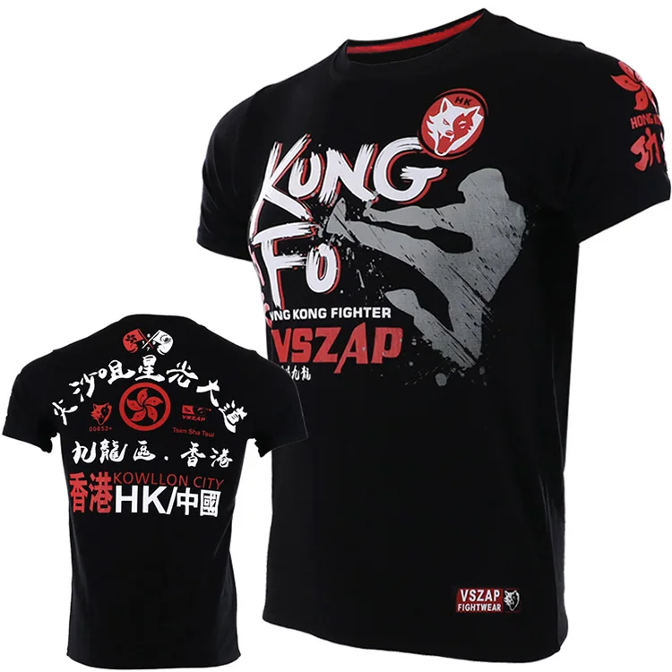 

VSZAP KUNG FU fighting Hong Kong fight MMA sanda short sleeve T shirt fitness martial arts wind Thai boxing