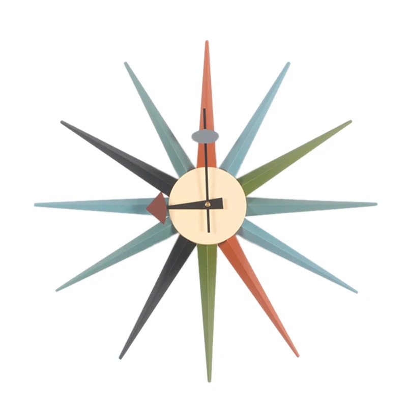 

Round Retro Nordic Ray Clock Ornament Art Wall Clock Need To Assemble By Yourself Mixed Color Wood