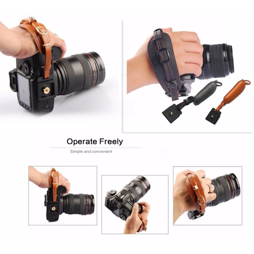 PU Leather Camera Hand Band Wrist Strap Belt with Metal