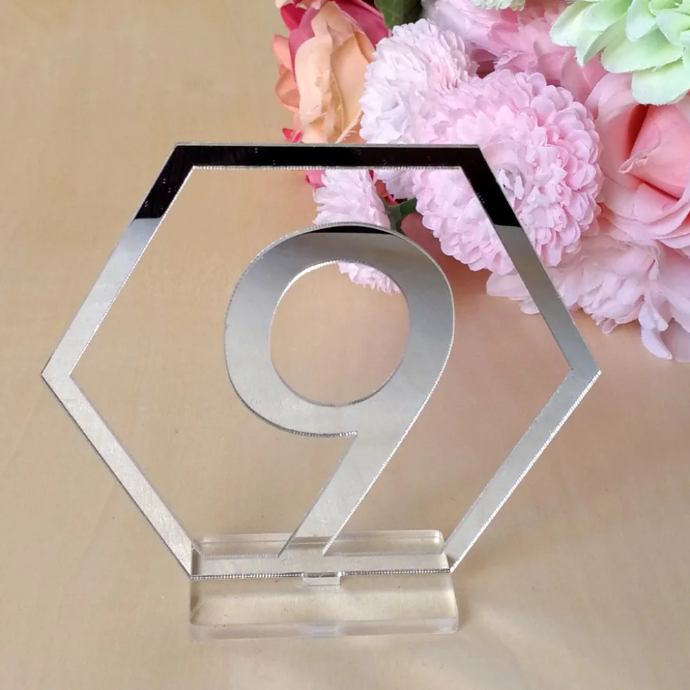 

1-20Numbers Wedding Acrylic Signs Hexagon Table Number Rustic Wedding Engagement Seat Numbers Sign Plastic Table Numbers