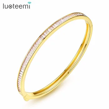 

LUOTEEMI Bangles Copper CZ Square Crystals Strung Together White Gold Color Fashion Vogue Fascination Enchantmen For Women