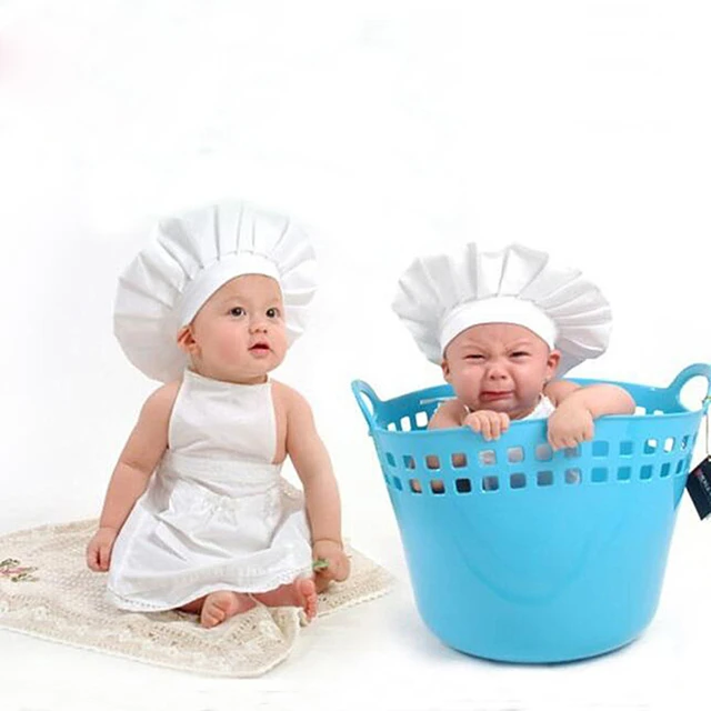 Newborn Baby White Cook Costume Cotton Photos Photography Prop Newborn Bebe  Boy Girl Pictures Clothing Hat