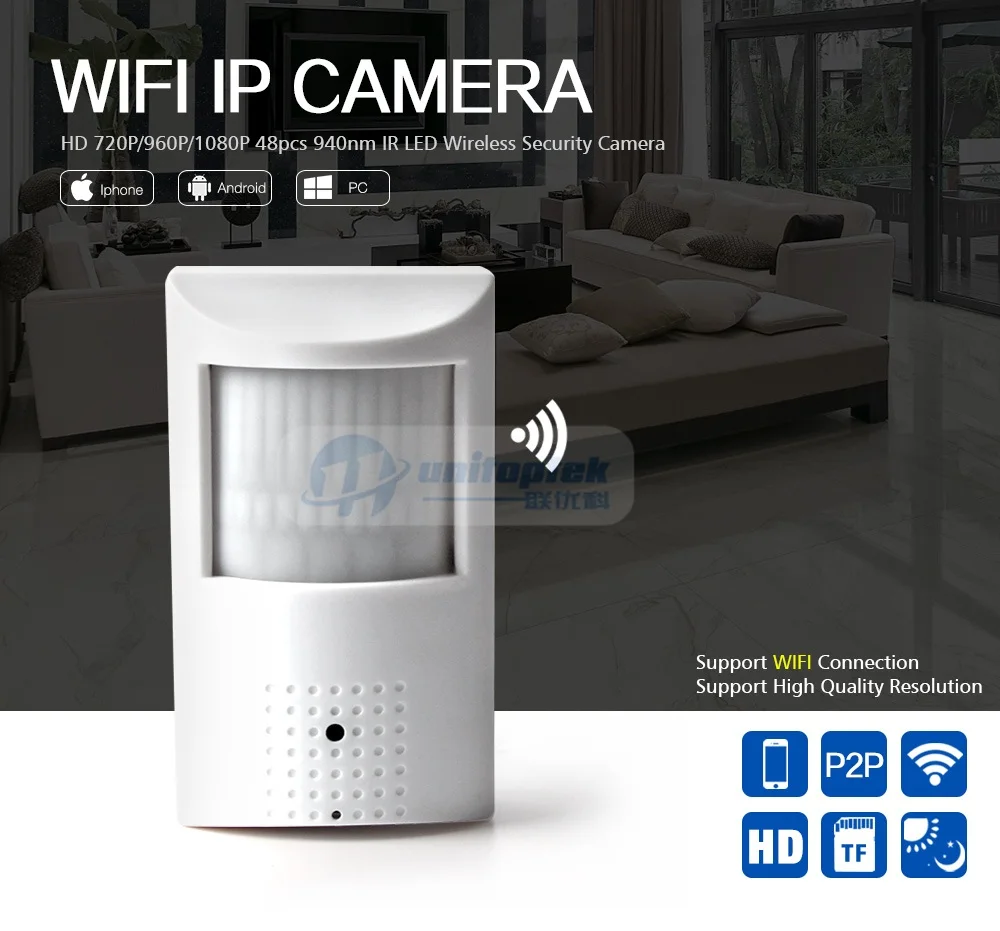 Wifi ip-камера 720P 1080P PIR стиль Крытый TF слот проводная и беспроводная камера Onvif с невидимым 940nm ИК светодиодный Встроенный аудио