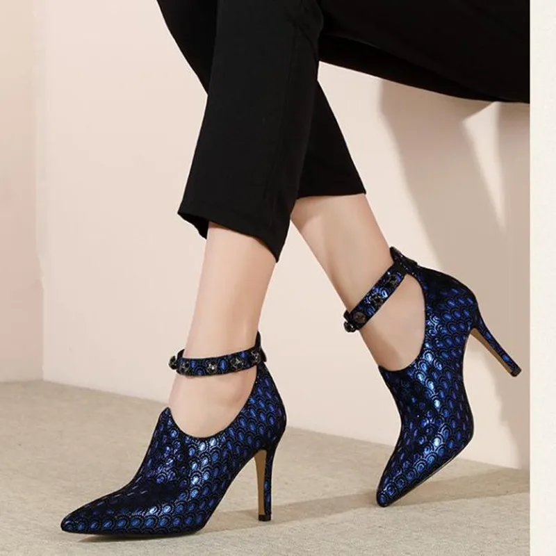 

Spring and autumn sheepskin high heels zipper royal blue wine red women's shoes Fashion sexy pointed Heels women pumps